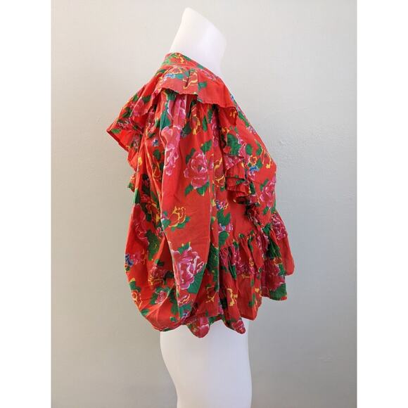 Rhode Size Small Elodie Crop Top Red Tiered Ruffle 100% Cotton Floral V Neck - Picture 8 of 13